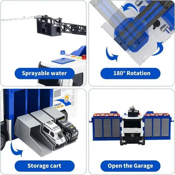 3-In-1 Large Fire Truck Toy with Garage & 6 Cars, Water Pump, Extendable Ladder, - Picture 7 of 7